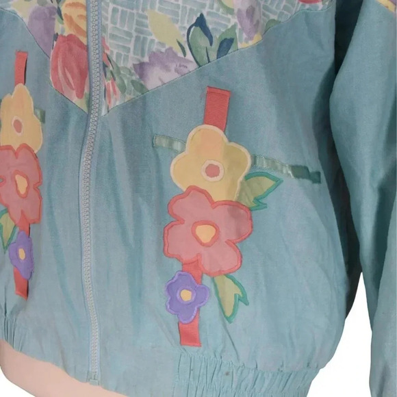 Southern Stitches || Quintessential 80's 90's Pastel Floral Cotton Zip Jacket XS - Picture 2 of 9